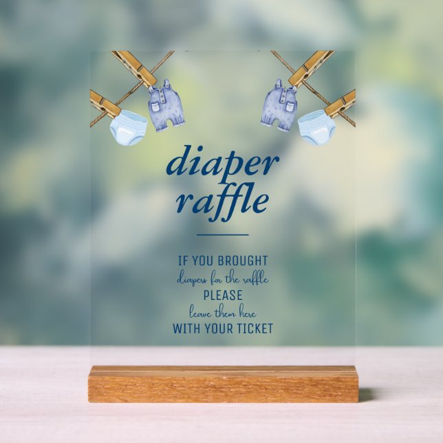 Señal Acrílica Blue Jean Baby Shower | Diaper Raffle Tabletop (Neutral )