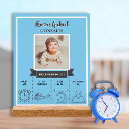 Señal Acrílica Blue Newborn Baby Boy Photo Birat Stat Keepsake
