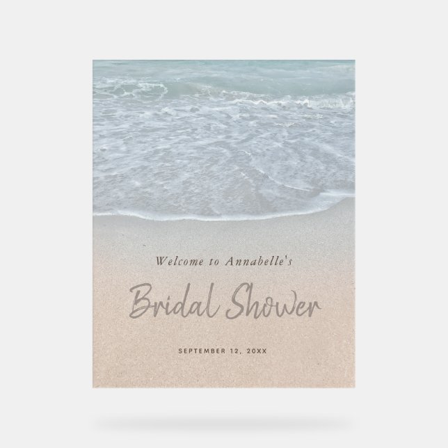 Señal Acrílica Blue Ocean and Sandy Beach Bridal Shower (Anverso)