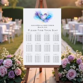 Señal Acrílica Blue Purple Gold Abstract Heart Wedding Seating 