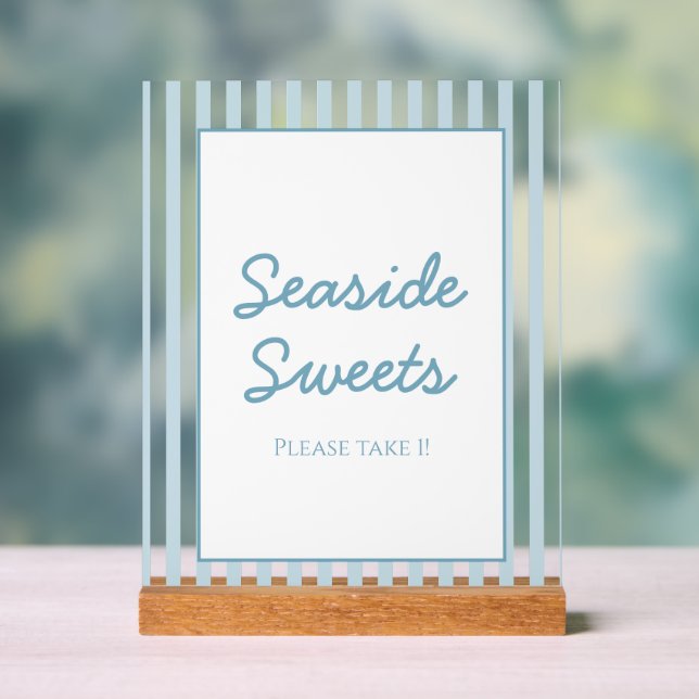 Señal Acrílica Blue Stripe Beach Club Cabana Beach Dessert Sign (Neutral )
