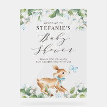 Blue Watercolor Baby Deer Woodland Baby Shower