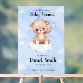 Señal Acrílica Blue Watercolor Teddy Bear para Baby Shower