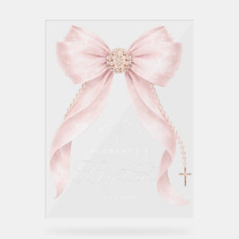 Señal Acrílica Blush pink Bow baby Girl Baptism Welcome