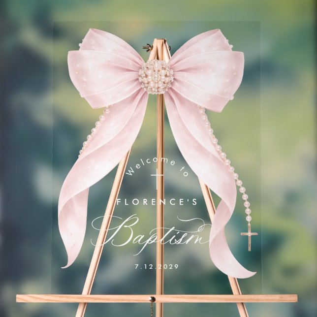 Señal Acrílica Blush pink Bow baby Girl Baptism Welcome (Neutral )