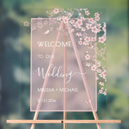 Señal Acrílica Blush Pink Cherry Blossom Wedding Transparent