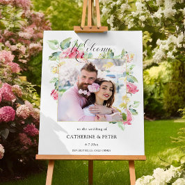 Señal Acrílica Blush Pink/Ivory Watercolor Roses Photo Welcome