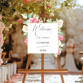 Señal Acrílica Blush Pink/Ivory Watercolor Roses Welcome