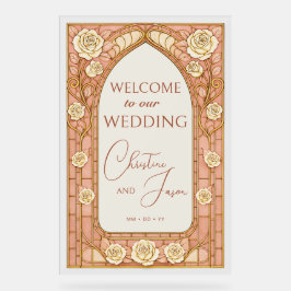 Señal Acrílica Blush Pink Stained Glass Floral Wedding Welcome 