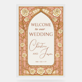 Señal Acrílica Blush Pink Stained Glass Floral Wedding Welcome 