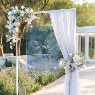 Señal Acrílica Boda Azul Transparente Moderna de Bienvenida