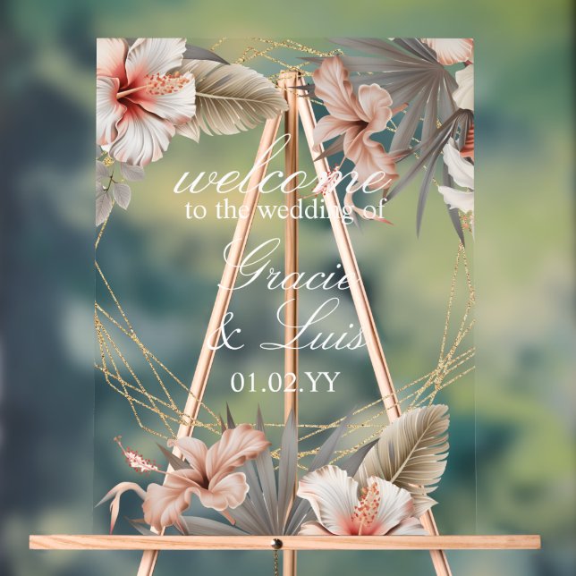 Señal Acrílica Boda Bohemia Monstera Botánica Floral Gold (Neutral )