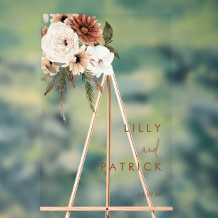 Señal Acrílica Boda Bohemiana Floral Terracotta