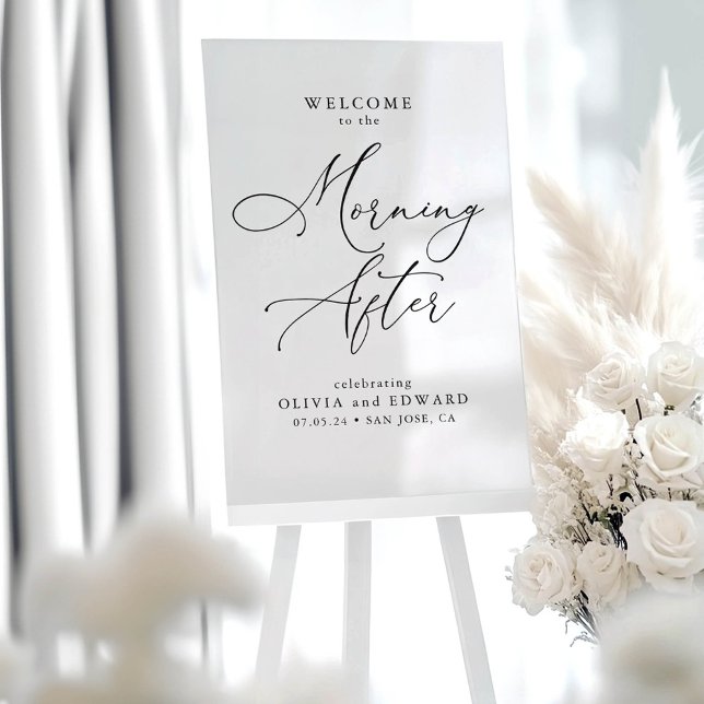 Señal Acrílica Boda Brunch La Mañana Después Del Cartel De Bienve (Elegant The Morning After Wedding Brunch Welcome Sign)