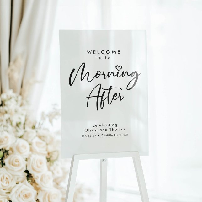 Señal Acrílica Boda Brunch La Mañana Después Del Cartel De Bienve (Welcome To The Morning After Wedding Brunch Breakfast Sign)
