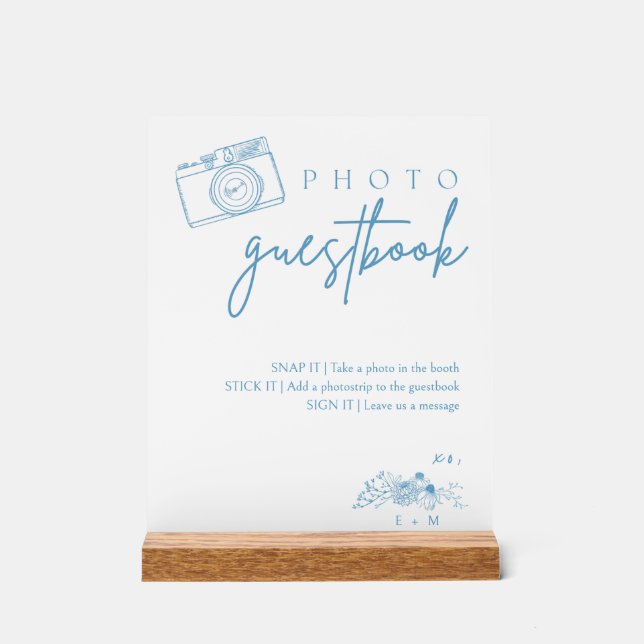Señal Acrílica Boda clásico Floral Photo Guestbook Signatura (Anverso)