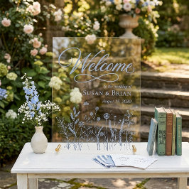 Señal Acrílica Boda de acrílico elegante Dusty Blue Wildflower 