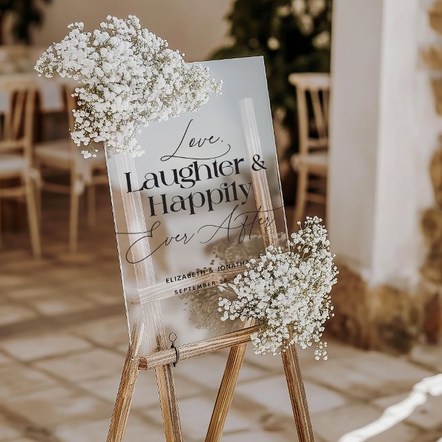 Señal Acrílica Boda de amor, risa y felices para siempre (Love Laughter Happily Ever After Acrylic Sign)