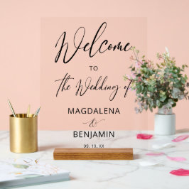 Señal Acrílica Boda de Bienvenida con Caligrafía Elegante Moderna