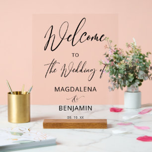 Señal Acrílica Boda de Bienvenida con Caligrafía Elegante Moderna