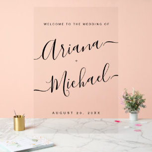 Señal Acrílica Boda de bienvenida de escritura moderna minimalist