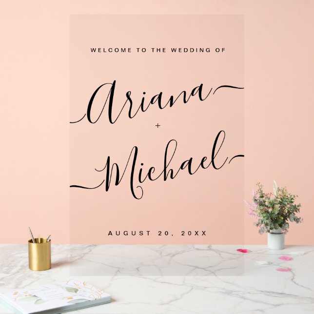 Señal Acrílica Boda de bienvenida de escritura moderna minimalist (Boda)