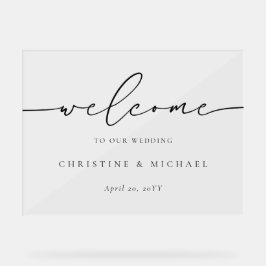 Señal Acrílica Boda de bienvenida de guión elegante horizontal