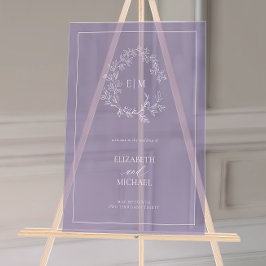 Señal Acrílica Boda de bienvenida de Lavender Leafy Escudo Monogr