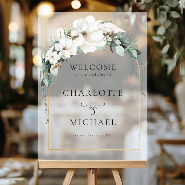 Señal Acrílica boda DE "BIENVENIDA" DE LEAFY ("WELCOME" LEAFY WEDDING BLACK ACRYLIC SIGN with your names and date.)