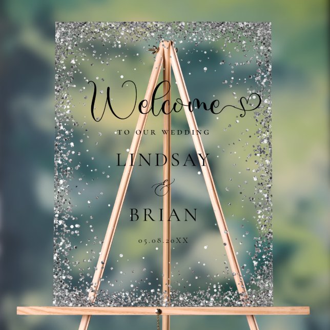 Señal Acrílica Boda de Bienvenida de Plata Moderna (Neutral )