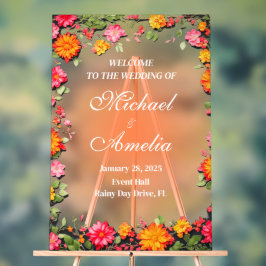 Señal Acrílica Boda de bienvenida Rótulo naranja rojo amarillo fl