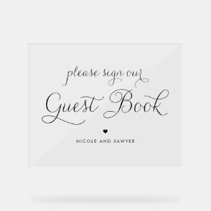 Señal Acrílica Boda de caligrafía dulce negro - Libro de invitado