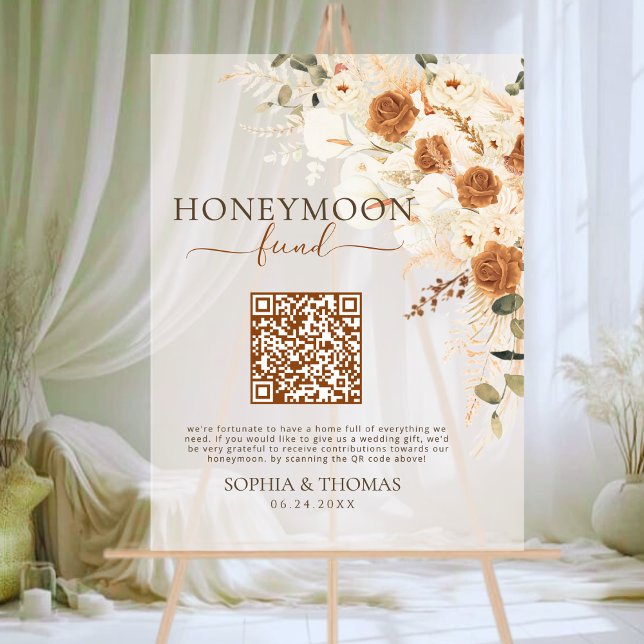 Señal Acrílica Boda de código QR del Fondo de luna de miel floral (Subido por el creador)