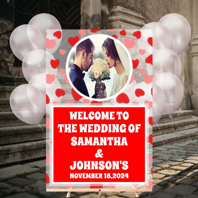 Señal Acrílica Boda de corazones rojos personalizado bienvenido c (Subido por el creador)