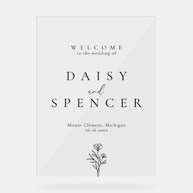 Señal Acrílica Boda de esquema floral simple bienvenida (Anverso)