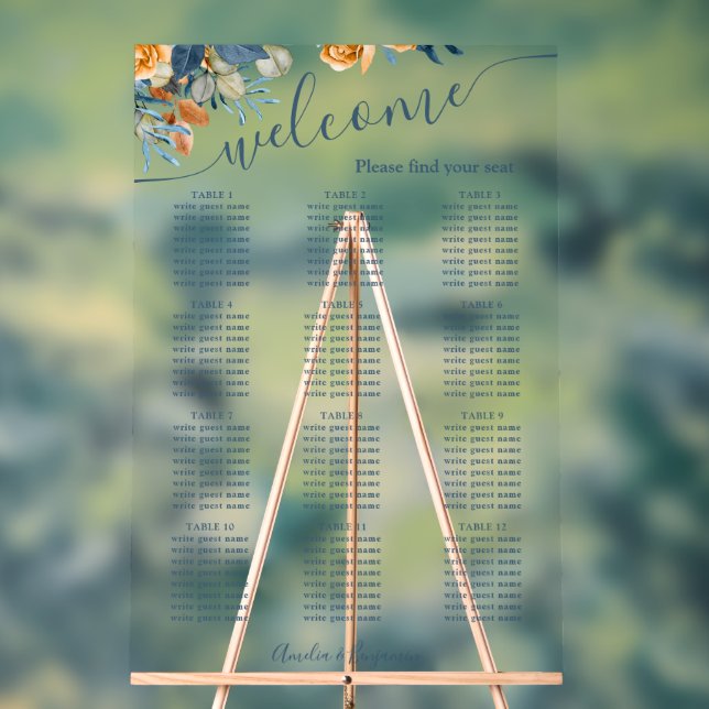 Señal Acrílica Boda de eucalipto de óxido azul de la Marina de Te (Neutral )