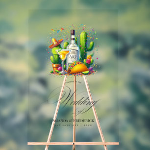 Señal Acrílica Boda de Fiesta de Tacos y Tequila Bienvenida