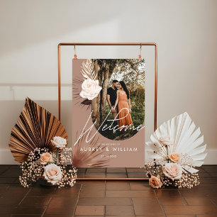 Señal Acrílica Boda de Florales Acuarela Boho Foto Arco Moderno