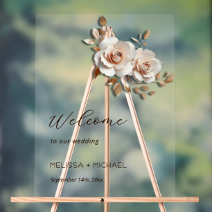 Señal Acrílica Boda de flores 3D en oro rosa