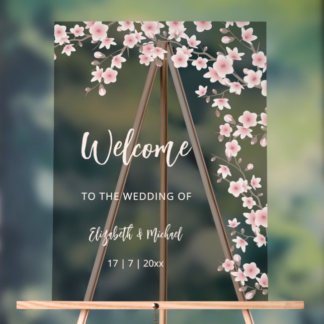 Señal Acrílica Boda de flores de cerezo rosadas negras (Neutral )