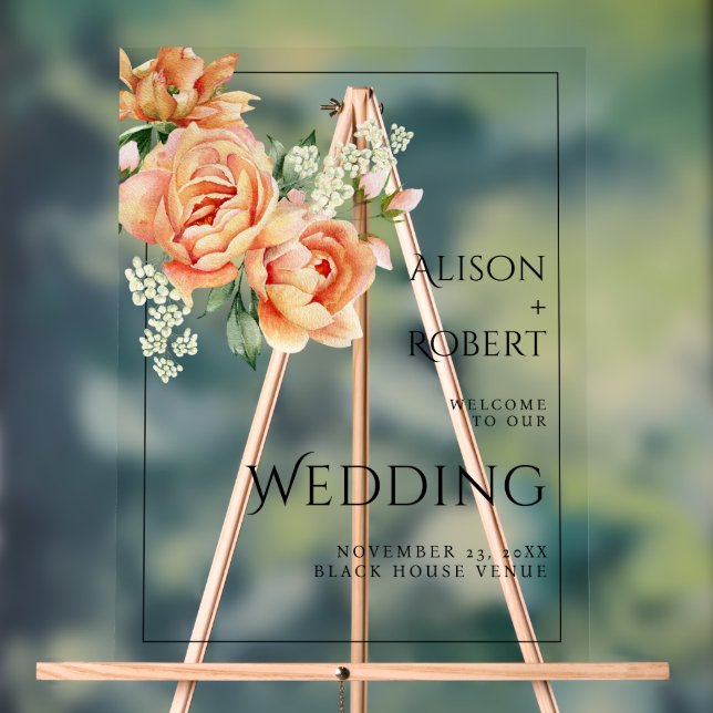 Señal Acrílica Boda de flores de melocotón elegante (Neutral )
