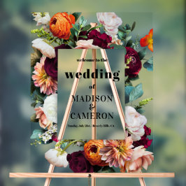 Señal Acrílica Boda de flores de verano coloridas