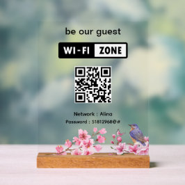 Señal Acrílica Boda De Flores Rosa Invitado Wifi