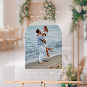 Señal Acrílica Boda de fotografía de bienvenida con escritura Min