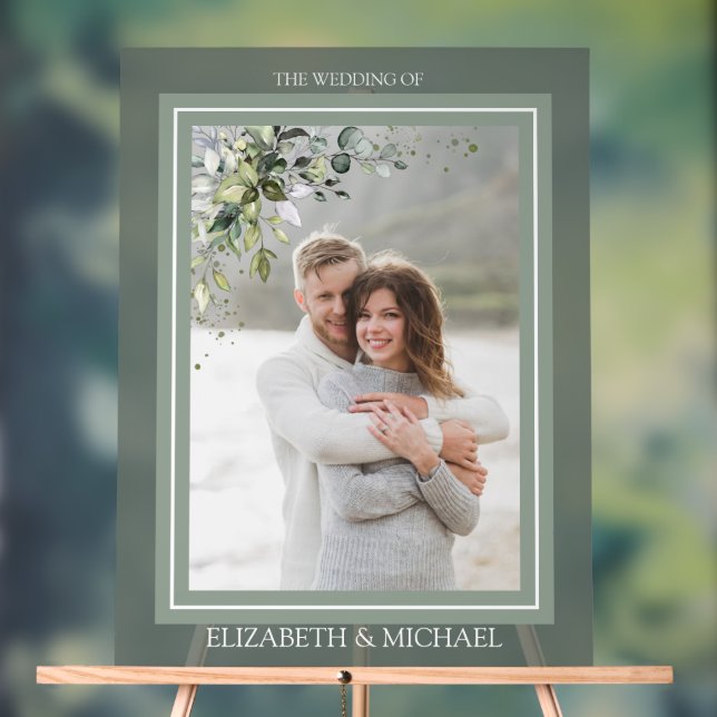 Señal Acrílica Boda de fotografía de color de agua floral de vege (Neutral )