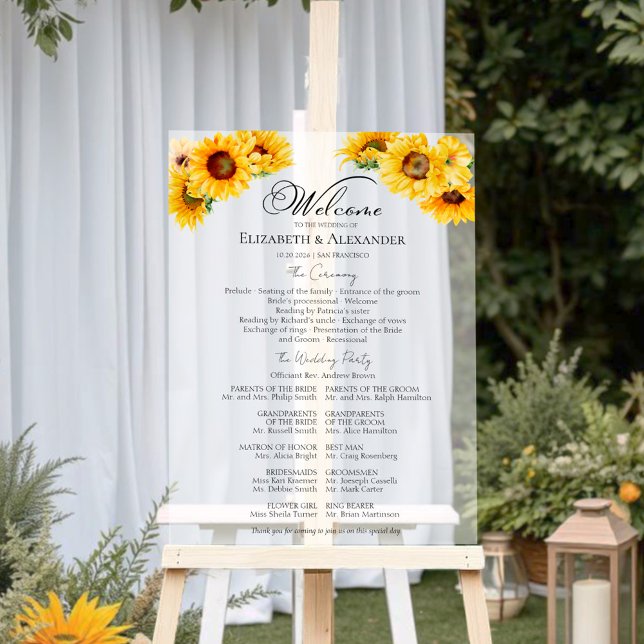Señal Acrílica Boda de girasol acrílico Rótulo del programa de ce (Subido por el creador)