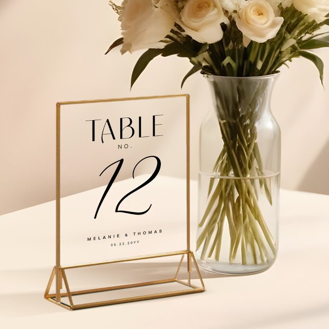 Señal Acrílica Boda de guiones de pincel blanco moderno número de (Modern White Brush Script Wedding Table Number Acrylic Sign)