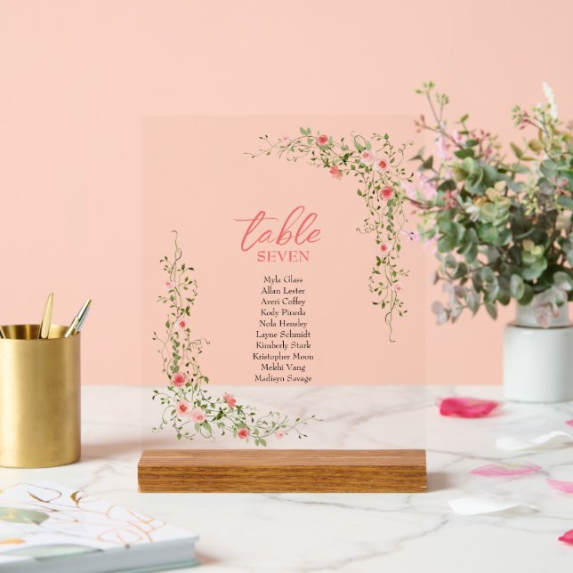 Señal Acrílica Boda de guiones de rosas rosa elegantes botánicas (Boda)