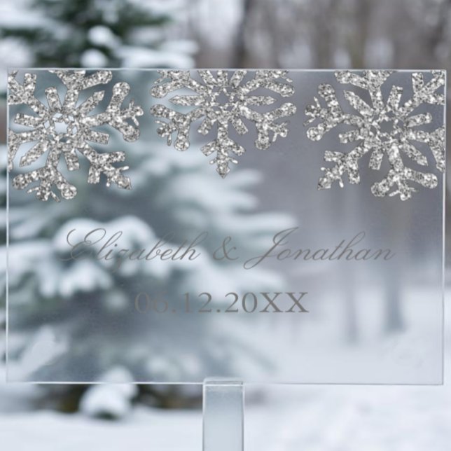 Señal Acrílica Boda de invierno con copo de nieve de plata (Subido por el creador)