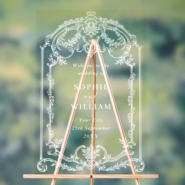 Señal Acrílica Boda de la Bienvenida Boda de Victorian Ornate Gra (Neutral )